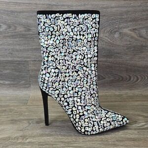 Dolls Kill Simmi London Bootie Womens 7 Rhinestone‎ Heeled Western Diamond Jewel